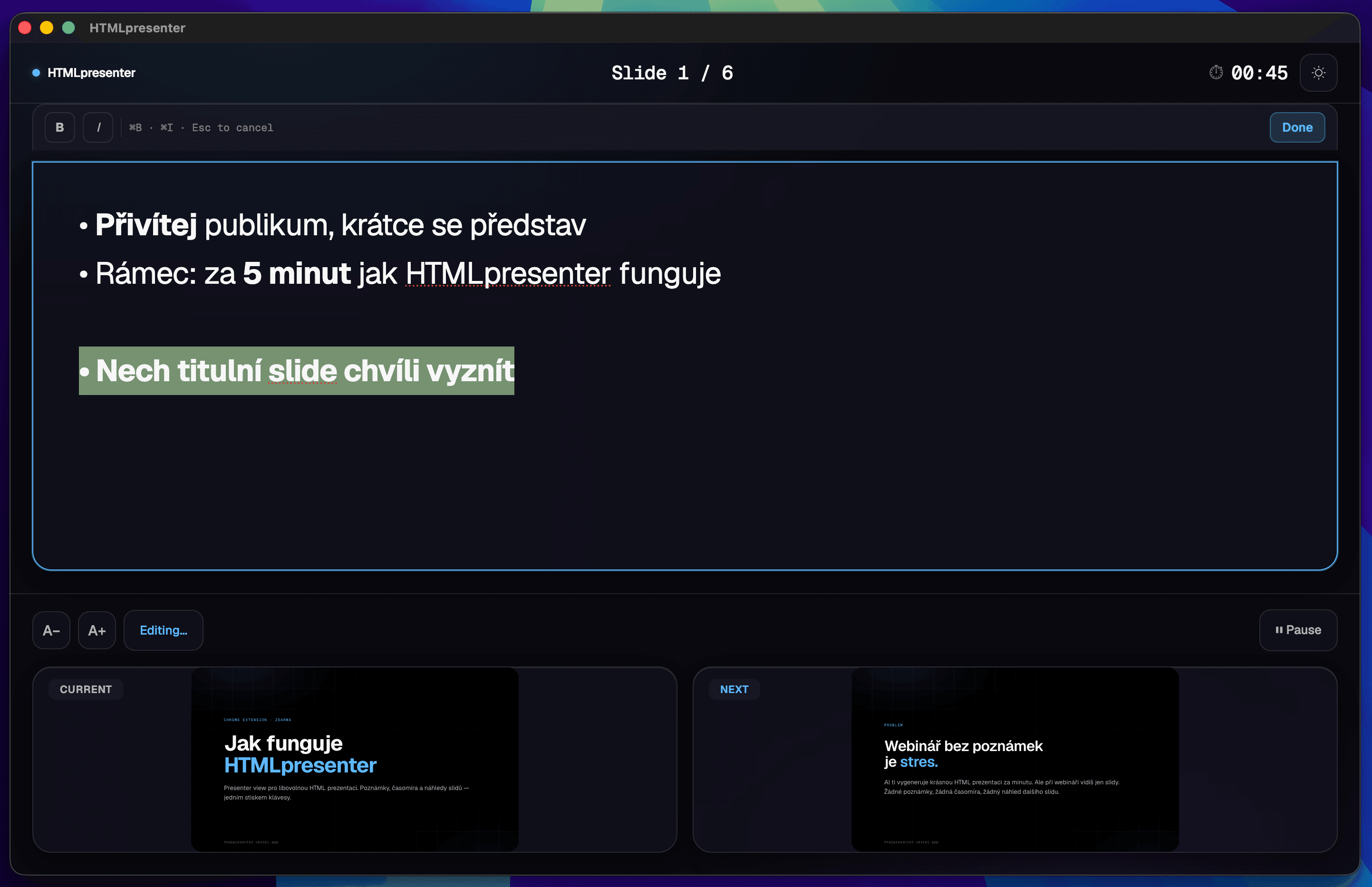 HTMLpresenter — ukázka 3
